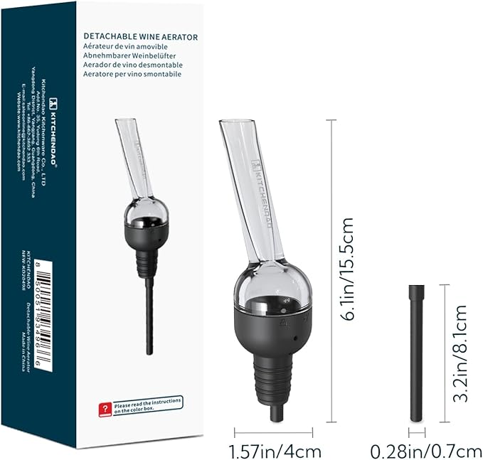 KITCHENDAO Detachable Wine Aerator Pourer - BPA Free Tritan Premium Wine Air Aerator - Improve Taste and Bouquet Instantly - Dishwasher Safe - Black