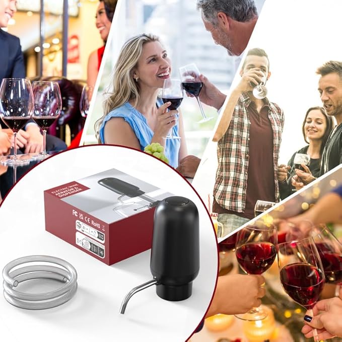 Electric Wine Aerator Wine Pump Dispenser for Wine Bottles Elegant Stainless Steel Design, Rechargeable Gift for Wine Lovers.
