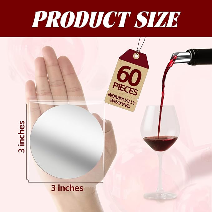 60Pcs Individually Wrapped 3-Inch Wine Pourer Discs, Disposable Anti-Drip Liquor Pour Spouts for Wine & Liquor Bottles, No-Rinse Single-Use Design Avoids Cross-Flavors