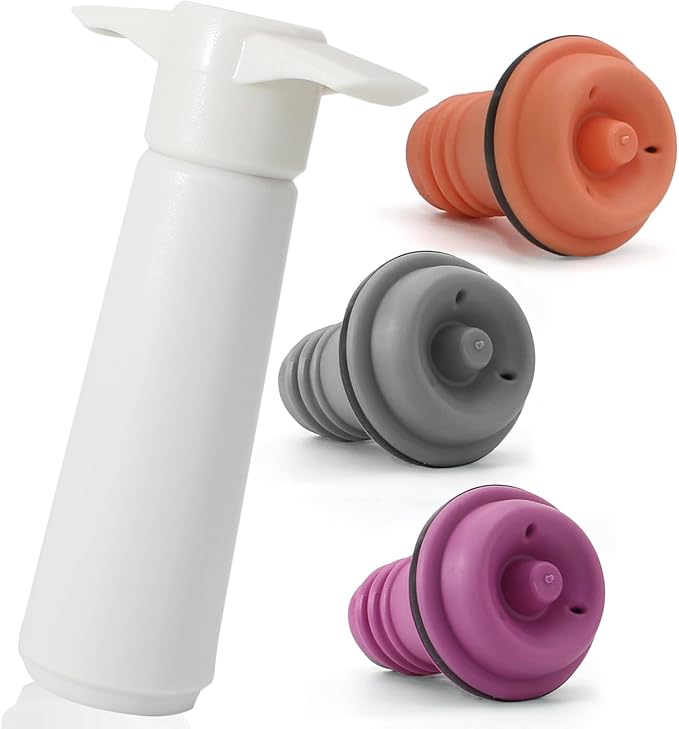 3 Pcs Wine Stoppers, Reusable Preserver Vacuum Pump, Wine Saver Vacuum Pump for Kitchen, Office, Home and Parties(Multicolored)