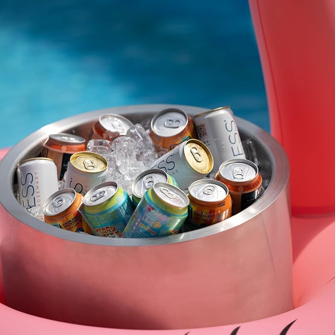 Service Ideas PT7BS Double Wall Party Tub, Beverage and Wine Chiller Ice Bucket, Round, Stainless Steel, 7 Gallon, Brushed
