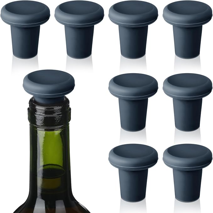 Yookeer 8 Pcs Wine Stoppers Silicone Beer Bottle Sealer Stoppers Glass Bottles Corks Beverage Beer Champagne Wine Storage Keep Fresh Tools for Wedding Party Christmas Supplies(Gray)