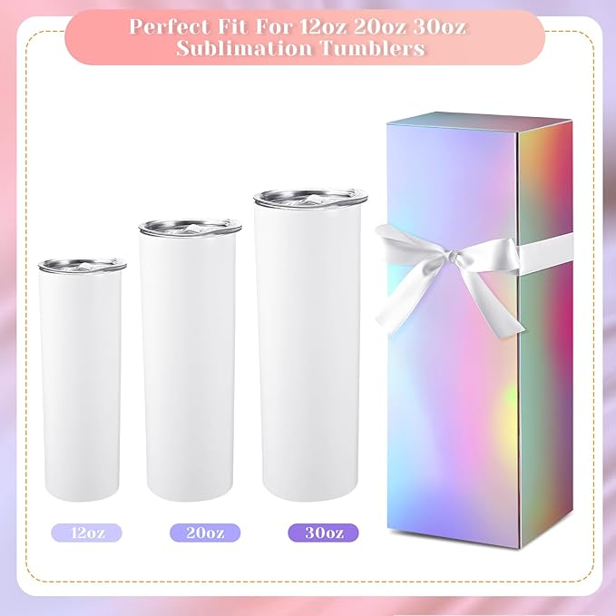 Qilery 12 Sets Gift Boxes with Ribbon for Sublimation Glass Tumbler Gift Boxes for 12oz, 20oz, 30oz Shipping Cup Exhibition Packaging(Rainbow)