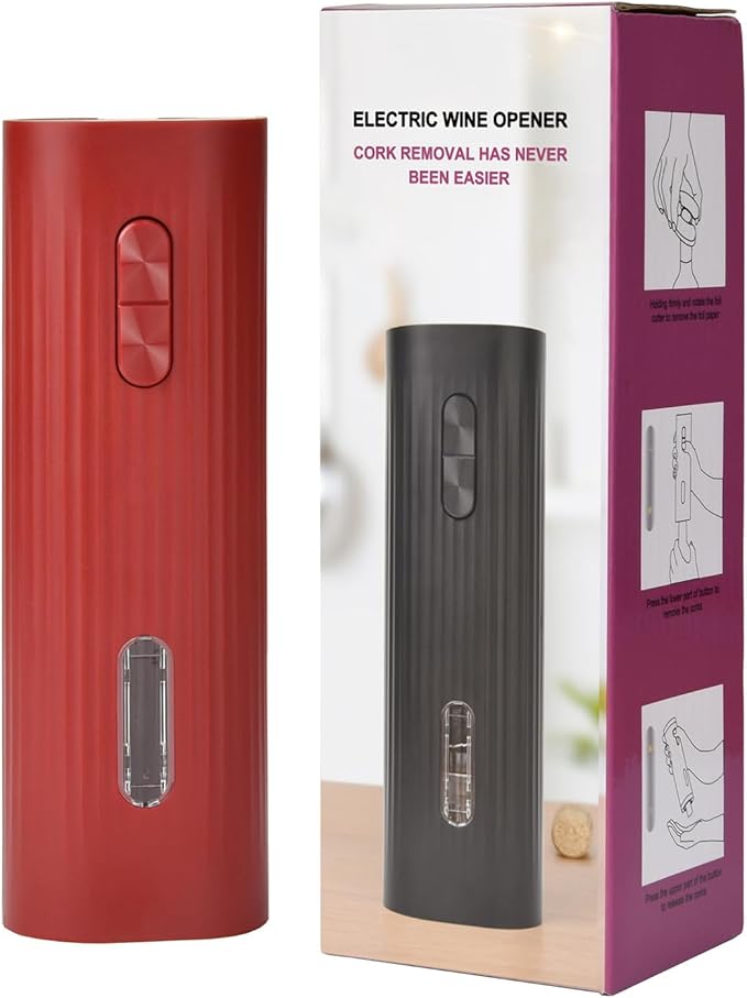 Electric Wine Opener Set include Bookpage-Style Electric Bottle Opener Rechargeable, Vacuum Stopper, Wine Pourer, Foil Cutter, Storage Base & USB Charging Cable (Red)