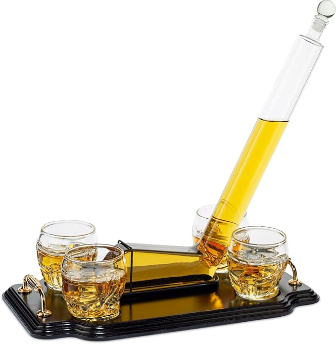 Ice Hockey Whiskey Decanter Set with 4 Unique Helmet Glasses, 750ml Decanter and 8oz Glasses – Perfect for Hockey Fans Gift, Whiskey Lovers, Sports Enthusiasts, Fathers, or Holidays by The Wine Savant
