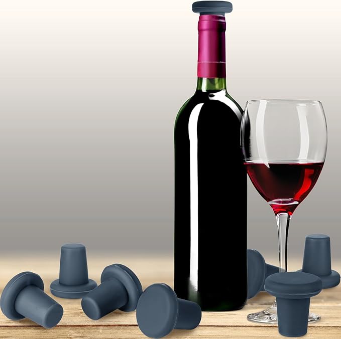 Yookeer 8 Pcs Wine Stoppers Silicone Beer Bottle Sealer Stoppers Glass Bottles Corks Beverage Beer Champagne Wine Storage Keep Fresh Tools for Wedding Party Christmas Supplies(Gray)