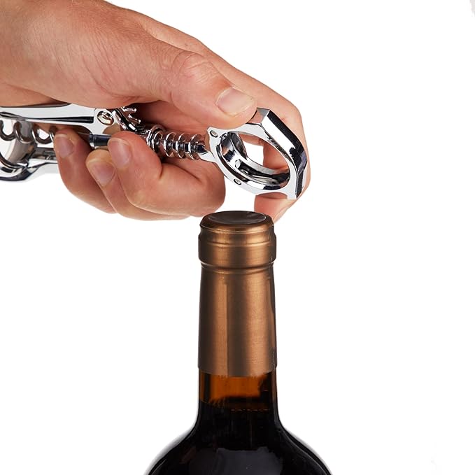 True Winged Corkscrew Wine Opener Manual, Heavy Duty Stainless Steel with Chrome Finish Cork Openers, Home Bar Accessories, Bar Tools, Set of 1 Silver