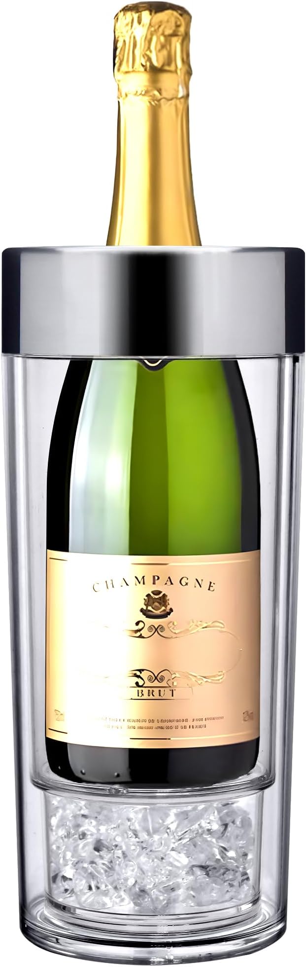 Amazing Abby - VinoChill - Acrylic Double-Wall Wine Chiller with Ice Chamber, Clear Plastic Insulated Champagne Bucket with Enhanced Cooling Bottom, Great for Party, Dinner, and Outdoor Entertaining