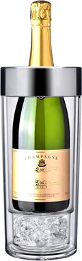 Amazing Abby - VinoChill - Acrylic Double-Wall Wine Chiller with Ice Chamber, Clear Plastic Insulated Champagne Bucket with Enhanced Cooling Bottom, Great for Party, Dinner, and Outdoor Entertaining