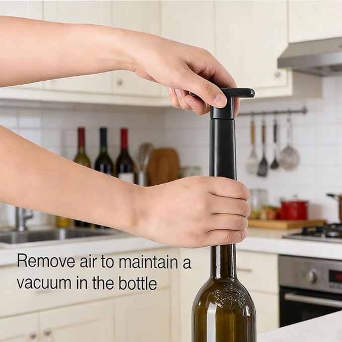 Wine Saver Vacuum Pump with 4 Stoppers, Wine Stopper & Preserver, Reusable Bottle Sealer Keeps Fresh, Ideal Accessories Gift for Wine lover