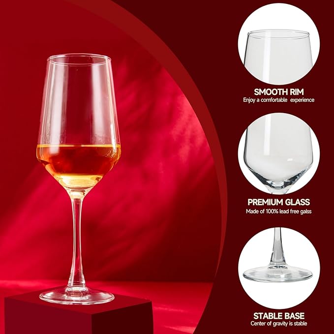 Wine Glasses Set of 4,13.5 oz/400ml Clear Red/White,Wine Glasses for Party, Wedding and Home,Premium Glasses Hand Blown,Long Stem,Daily Use.
