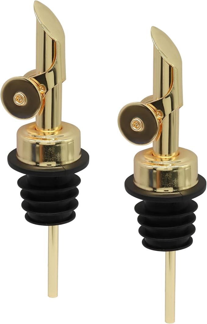 2 Pack Auto Flip Dispenser Spout, Liquor Pour Spout Oil Dispenser Top, Stainless Steel Leak-Proof Bottle Spout for Wine Vinegar Oils (Gold)