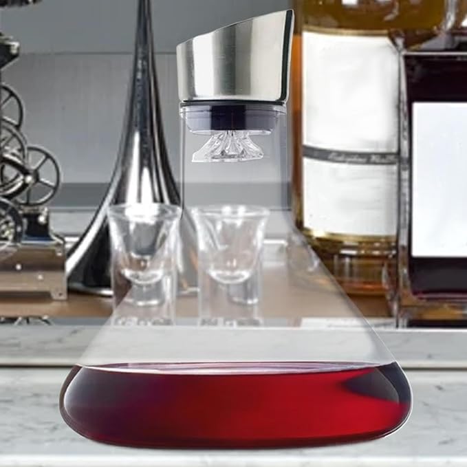 Wine Carafe Red Wine Decanter, Red Wine Decanter Set with Aerator? Wine Hand-held Aerator with Stainless Steel Pourer Lid, Wine Filter, Wine Accessories