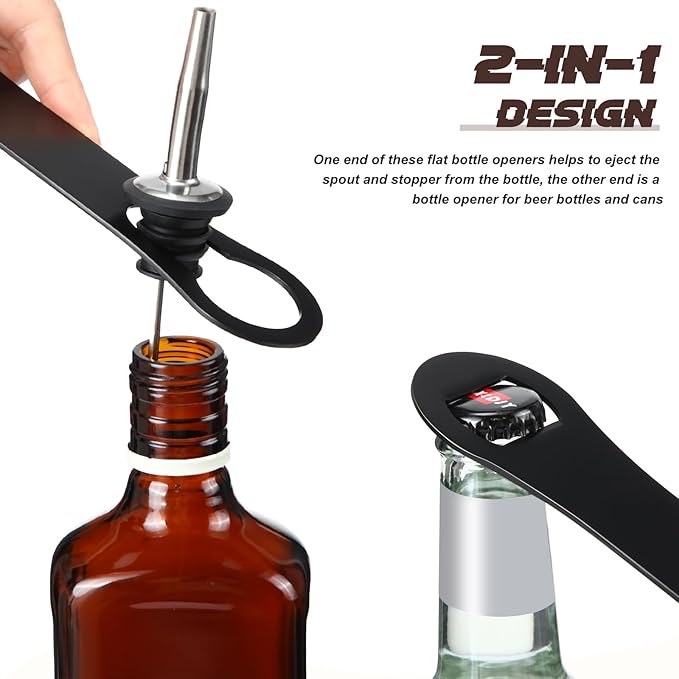 Remerry 12 Pcs Bottle Opener and Pour Spout Remover Flat Bar Key Stainless Steel Bar Speed Opener for Wine Bottle Double Ended Beer Bartenders Kitchen (Black)