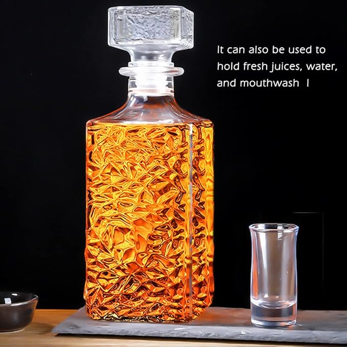 Whiskey Decanter with Airtight Geometric Stopper,32oz Liquor Decanter,Glass Decanter,Diaphanous Liquor Bottle,Decanter with Airtight Lid for Whiskey,Vodka,Bourbon,Scotch,Brandy,Wine