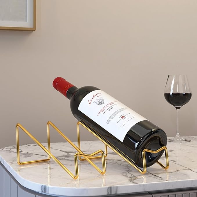 2Pieces Metal Wine Rack Freestanding -Tabletop Wine Rack Holder - Countertop Wine Bottle Holder - Geometric Design for Table Top Wine Bottle Storage Rack,Perfect Wine Holder Stand (Golden)