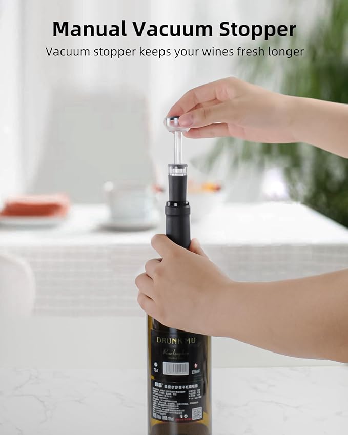 Rechargeable Electric Wine Gift Set - Aerator, Vacuum Stoppers, Foil Cutter and Bottle Opener for Home Bar and Outdoor Parties (Silver, Wine Opener Set)