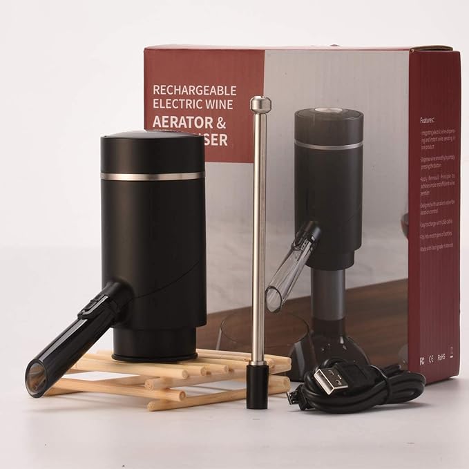 Electric Wine Aerator & Dispenser – One-Touch Automatic Wine Pourer with Decanter Function, Enhances Red & White Wine Flavor, Portable with Retractable Tube, USB-C Rechargeable, Mothers Day Gift