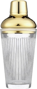 Glass Cocktail Shaker, 17oz Leak-Proof Martini Shaker with Built-in Strainer, Thick Ribbed Drink Shaker Bar Tool for Home Bartending and Aesthetics, Gold