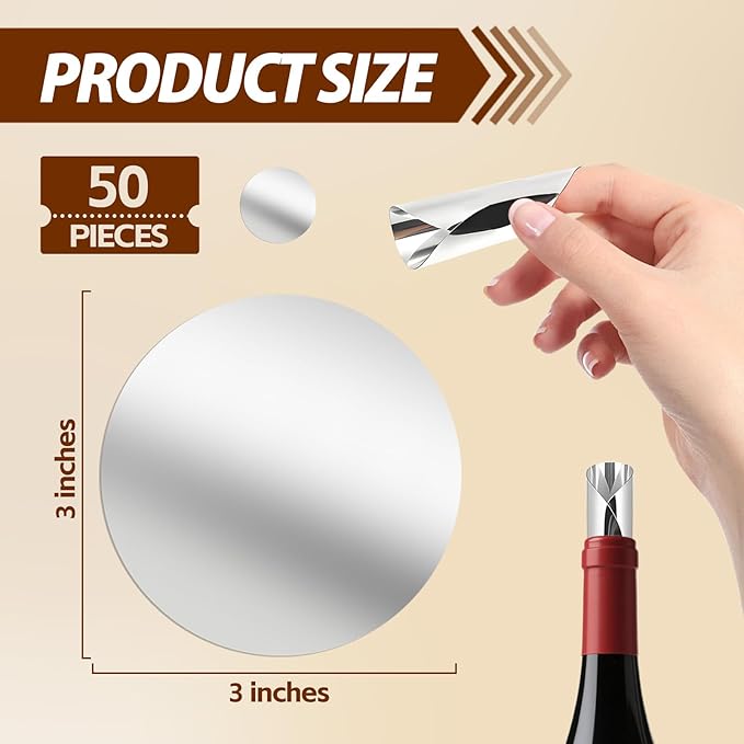50Pcs Wine Pourer Discs, 3 Inch Disposable Anti-Drip Silver Pour Spouts for Liquor Bottles, Single-Use Design Prevents Flavor Mixing