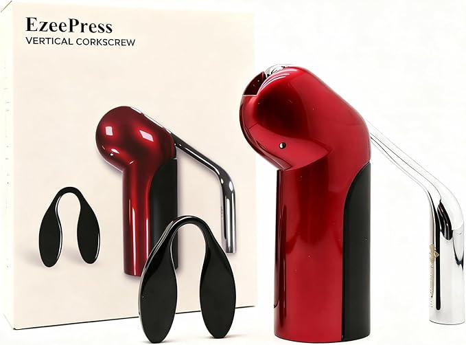 Vertical Corkscrew Wine Opener, One-Pull Manual Lever Bottle Opener with Foil Cutter, Red Easy Cork Remover for Home Bar, Parties, Gifts