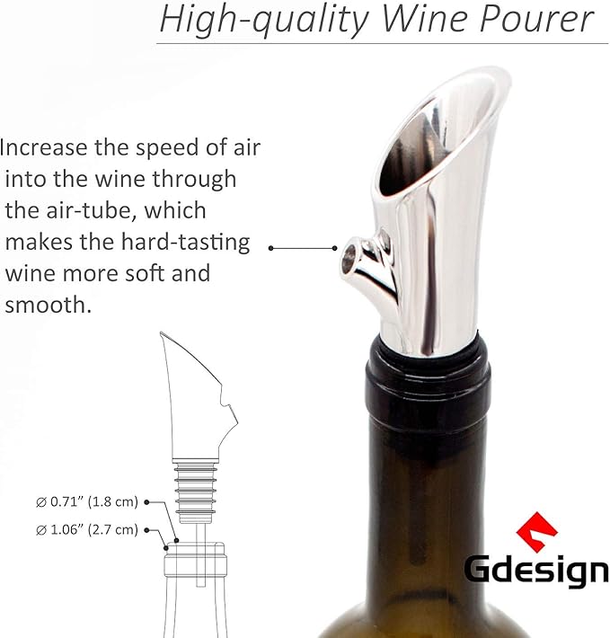 Gdesign Wine Aerator Pourer - Premium 304 Stainless Steel Wine Decanter Spout with Air Tube - No Drip, No Spill Design - Instant Aeration for Enhanced Flavor - Perfect Wine Gift Set for Enthusiasts