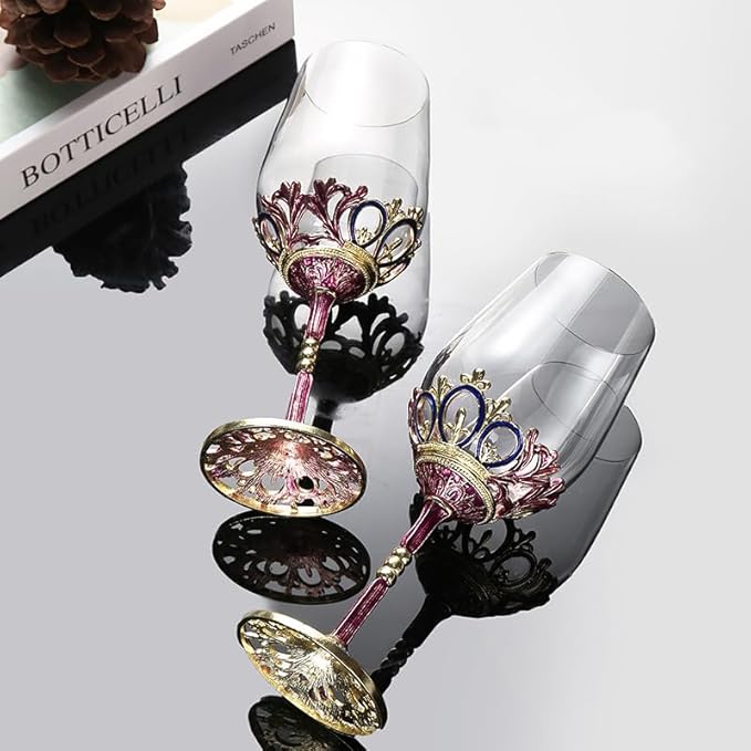 Simcat Handmade Painted Enamel Flower Glass Wine Glasses Transparent Refined Goblet, Stem For Cabernet, Gifts (one glass gift pack)