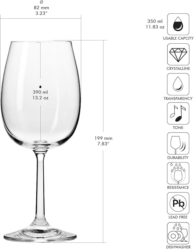 Krosno Red Wine Glasses 390ml - Set of 6 - Pure Collection - Lead-free Crystal Glass - Elegant Design and Timeless Style