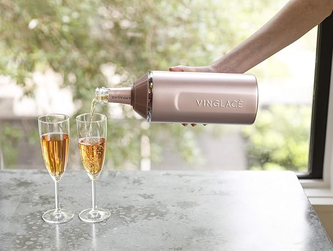 Personalized Vinglacé Wine & Champagne Bottle Chiller - A Unique Customized Gift for Wine Lovers (Rose Gold)