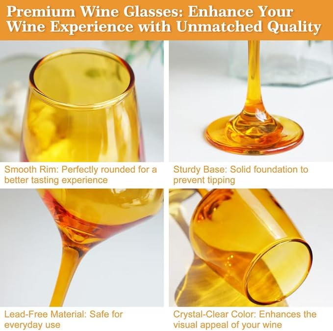 Multi Colored Wine Glasses Set of 6, 14oz Stemmed Glasses, Thick & Colorful, Dishwasher Safe Stemware for Red or White, Gift for Party, Holiday, Anniversary, Restaurant, Home Bar