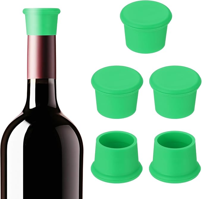 PATIKIL Silicone Wine Stoppers, 6 Pcs Reusable Bottle Cover Wine Corks Bottle Caps Wine Saver Seal Keep Fresh for Beer Beverage Drink, Green