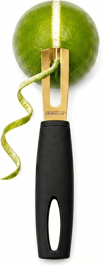 A Bar Above Black Handle Gold Blade Channel Knife, Premium Stainless Steel Garnish Tool for Cocktails, Citrus Peeler, Lemon Zester, Chef Tool for Garnishing and Drink Presentation