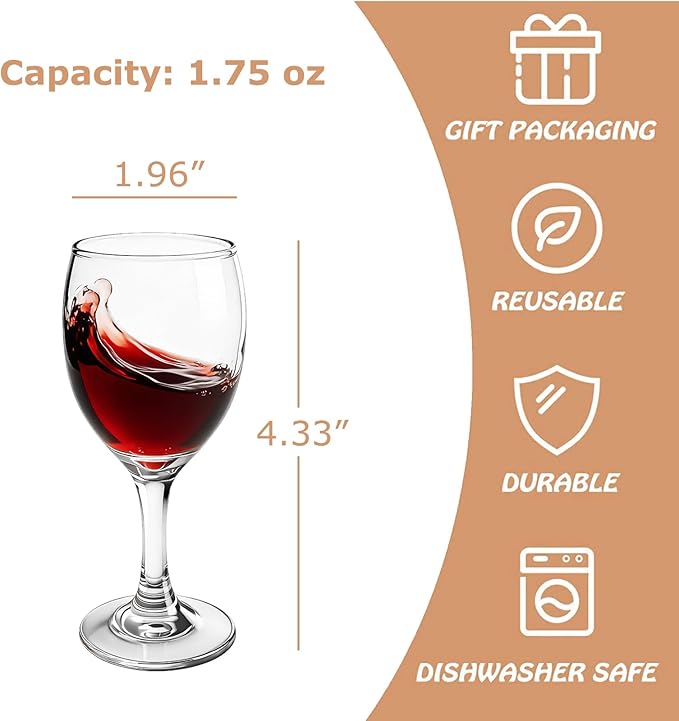 Valeways Shot Glasses, 1.75oz Mini Wine Glasses Set of 6, Cute Shot Glasses/Great for White and Red Wine/Wine Glass Clear/Tasting Glasses