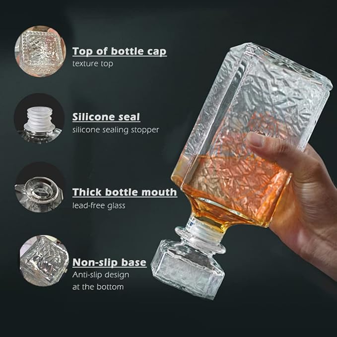 Whiskey Decanter with Airtight Geometric Stopper,32oz Liquor Decanter,Glass Decanter,Diaphanous Liquor Bottle,Decanter with Airtight Lid for Whiskey,Vodka,Bourbon,Scotch,Brandy,Wine