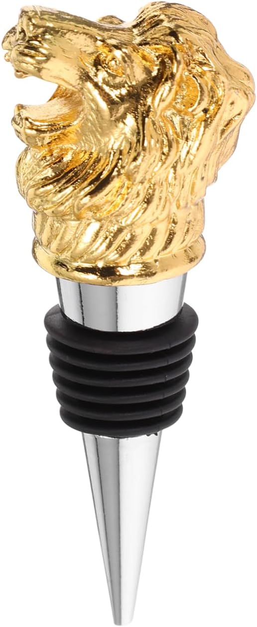 Gatuida Wine Aerator Pourer Lion Head Spout Bottle Pourers Stainless Steel Animal Bar Liquors Bottle Pourer Decorative Liquors Stopper for Red Wines Whiskey Golden, 10.00X3.50X2.50CM