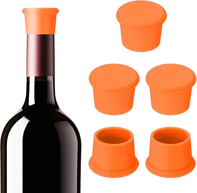 PATIKIL Silicone Wine Stoppers, 6 Pcs Reusable Bottle Cover Wine Corks Bottle Caps Wine Saver Seal Keep Fresh for Beer Beverage Drink, Orange