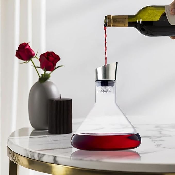 Wine Carafe Red Wine Decanter, Red Wine Decanter Set with Aerator? Wine Hand-held Aerator with Stainless Steel Pourer Lid, Wine Filter, Wine Accessories