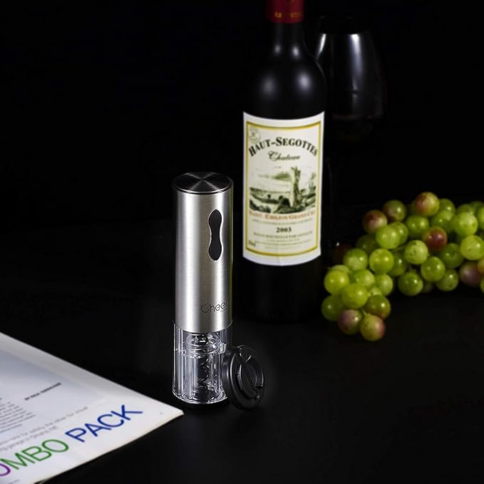 Electric Wine Opener, Stainless Steel Rechargeable Cordless Electric Corkscrew Wine Bottle Opener, Wine Accessories Holiday Gift Set Holiday Kit 7717-W102-013