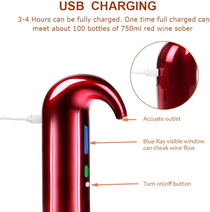 Electric Wine Aerator, Wine Dispenser, Aeration and Decanter Wine Pourer, Red White Wine Accessories Best Wine Gifts Fathers Day Gift for Men-Red
