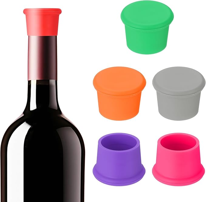 PATIKIL Silicone Wine Stoppers, Reusable Bottle Cover Wine Corks Bottle Caps Wine Saver Seal Keep Fresh for Beer Beverage Drink, 6-Color