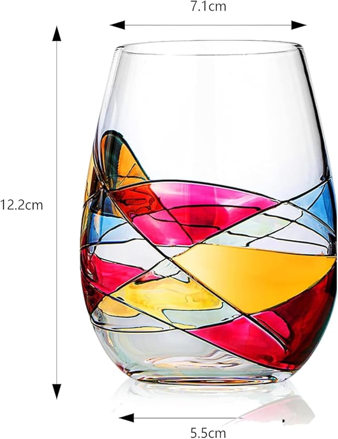 Artisanal Hand-Painted Stemless Wine Glasses & Accessories Set with Gift Box – Mother’s Day, Wife, Friends, or Girlfriend – Romantic Stained Glass Windows – Birthday or Housewarming Gift Idea
