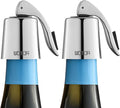 WOTOR Stainless Steel Wine Bottle Stoppers with Silicone - Reusable Wine Saver and Decorative Bottle Sealer, Leakproof, Keep Fresh, Silver, 2 Pack