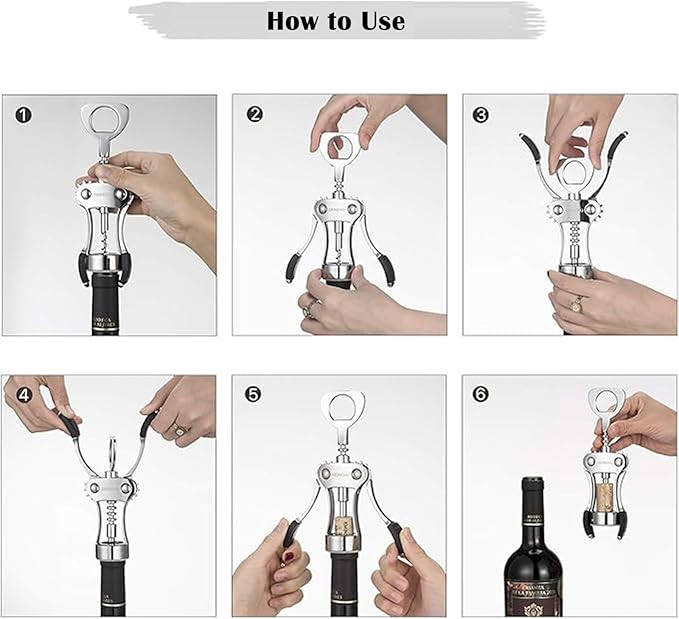 Wine Opener Set, Heavy-Duty Zinc Alloy Wing Corkscrew with Foil Cutter, Vacuum Stopper and Wine Aerator Pourer, Multifunctional Bottle Opener for Kitchen, Bar, Restaurant, Bartender, Perfect Wine Gift