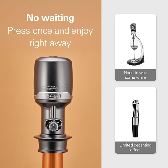 Wine Aerator Adjustable 0-4 Hours, Rechargeable Wine Air Aerator, Electric Wine Decanter, Wine Pourer for Wine, Gift for Men, Boyfriend, Dad (Matte Black)