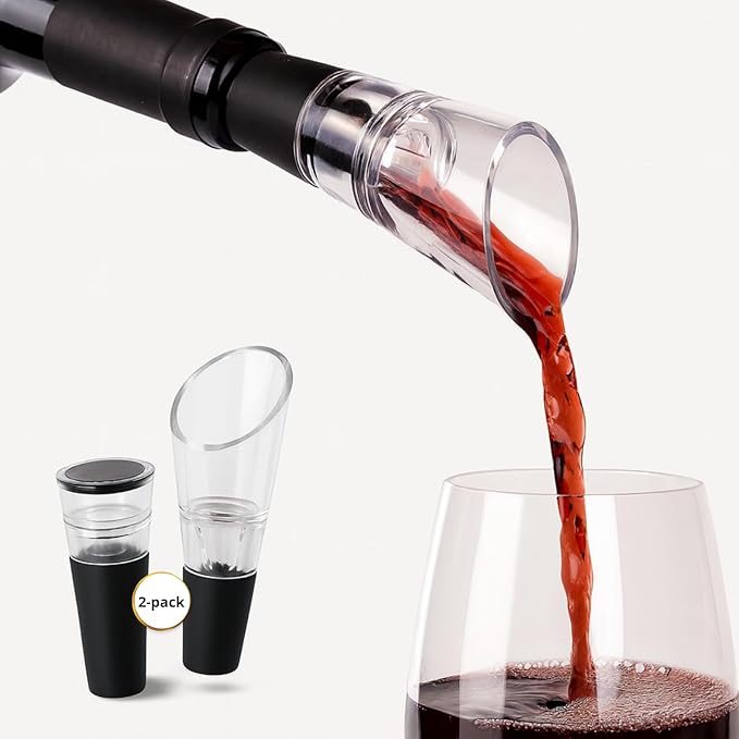 KANDOHAUS Wine Aerator & Pourer. 2 Essential Quality Wine Accessories. No drip No spill, improves taste and smell instantly – Wine Stopper – Wine Bottle Stopper – Wine Air Aerator – Wine Pourer Spout