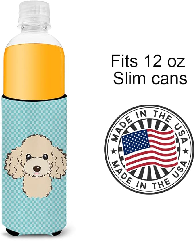 Checkerboard Blue Buff Poodle Ultra Beverage Insulators for slim cans BB1196MUK
