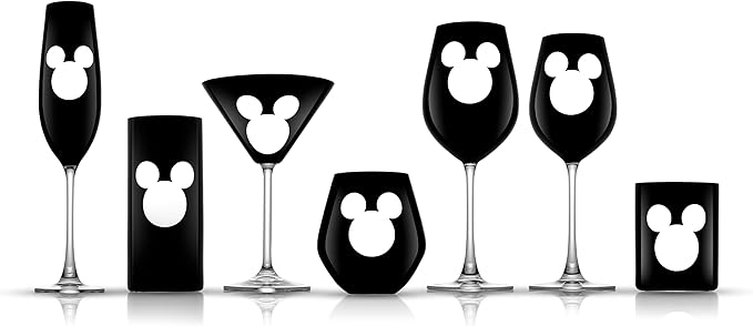 JoyJolt Disney Mickey Mouse Stemmed Red Wine Glasses Set of 2 European Crystal Drinking Glasses. Luxury 23oz Black Wine Glasses, Perfect for Xmas and Special Occasions
