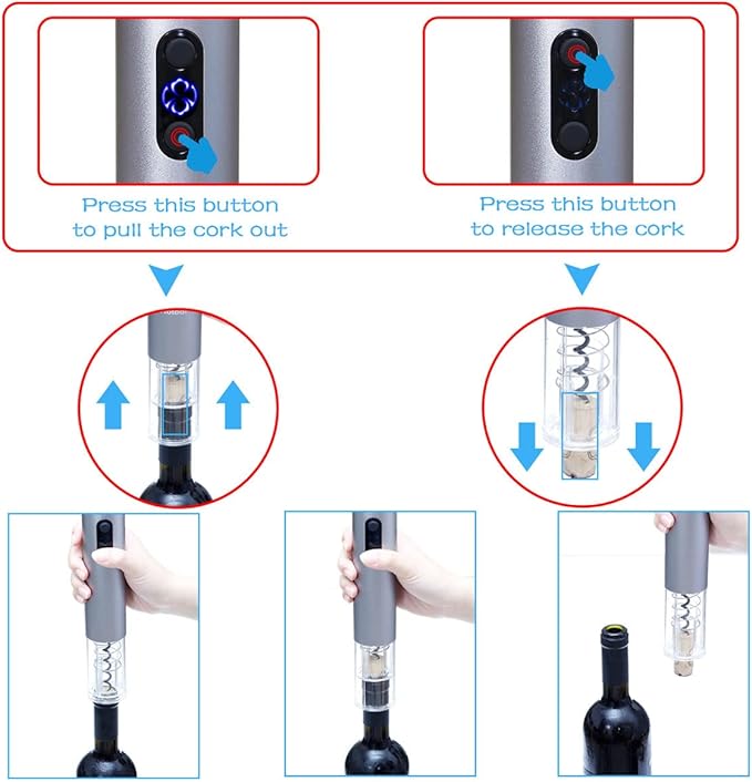 Electric Wine Bottle Opener Automatic Wine Opener Rechargeable Electric Corkscrew with Wine Aerator,Foil Cutter,Wine Stopper,USB-C Charge Cable, Perfect Dad Gifts(Silver)