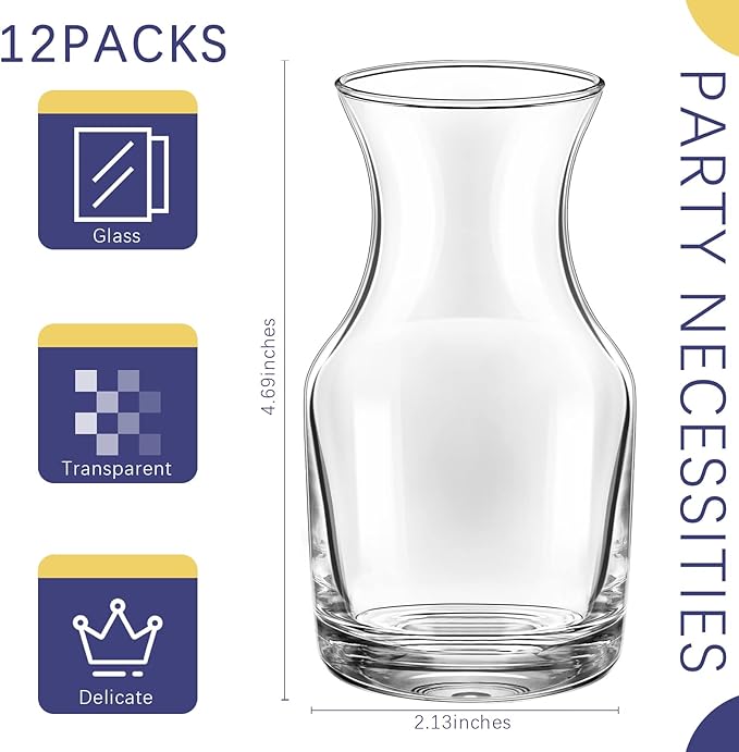 Remagr 12 Pack Single Serving Wine Carafe Glass Small Mini Carafe Individual Wine Refill Decanter for Dinner Parties Tastings Bars Restaurants (6.5 oz)