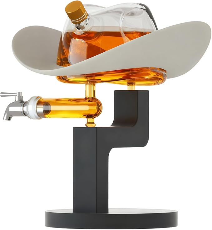 Western Cowboy Hat Decanter – 27oz Clear Glass Whiskey & Liquor Bottle | Premium Bar Display for Home, Lounge, or Man Cave Gifts, Rustic Collector Drinking - Great Gift Him Men, Dad, or Western Fans